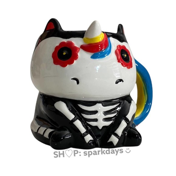 3D Unicorn Sugar Skull Skeleton Rainbow Day of the Dead Retro Ceramic Coffee Mug - Picture 8 of 12